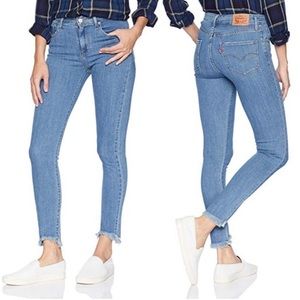 Levi 721 High Rise Skinny Frayed Hem Cropped Jean